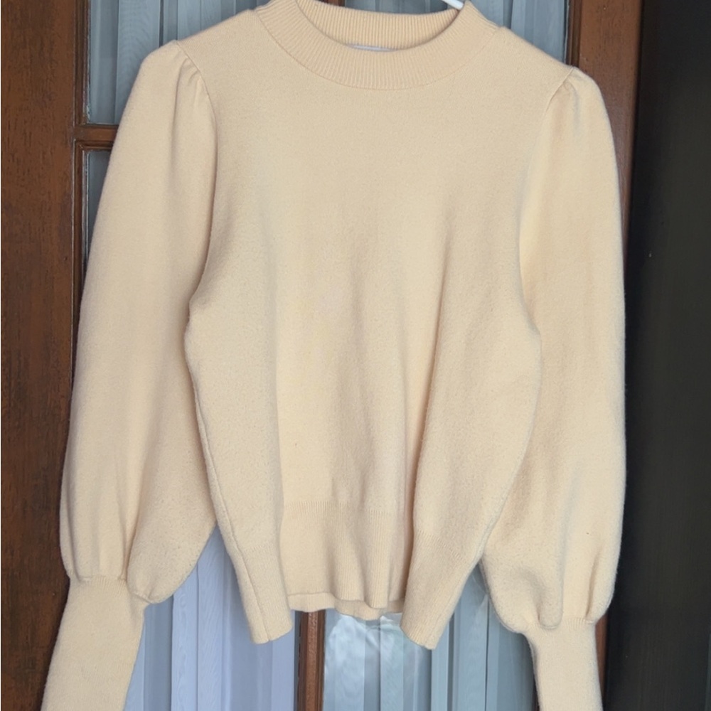 Zara Cream Puff-Sleeve Crewneck Sweater